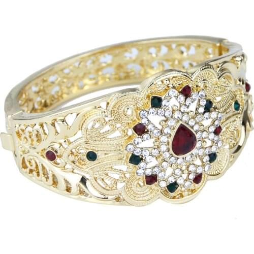 Sunspicems New Gold Color Arab Women Crystal Bangle Cuff Bracelet Ethnic Wedding Jewelry Algeria Morocco Bridal Bijoux Gift 2021