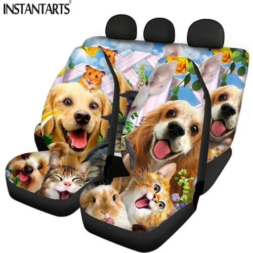INSTANTARTS Animal Picnic Pattern Durable Car Seat Covers Full Set 5pcs Front and Back Car Seat Covers Stylish Car Accessories