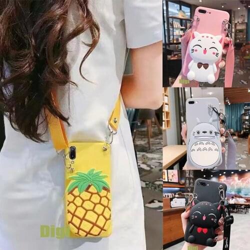 Purse Wallet Case for iPhone 11 12 13 Pro Max Mini Neck Strap Lanyard Coin Bag Cover for iPhone 6 6S 7 8 Plus X XS Max XR Shell