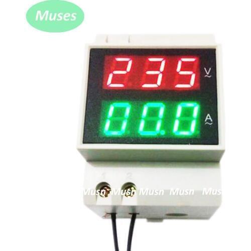 3pcs/lot D52-2042 DIN RAIL Digital LED AC Voltmeter Ammeter AC200-450V 0.1-99.9A Voltage Current Meter Dual Display Panel Meter