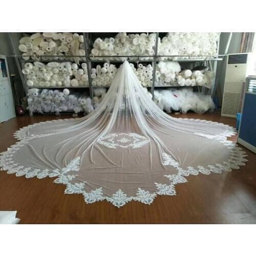 Long 500cm Real Photo One layer white lvory Wedding Cathedral Veil Lace Veil Long Veils bridal Accessories