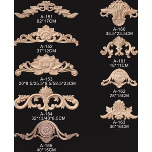 Long Decorative Wood Appliques Unpainted Wood Carved Wave Flower Onlay Decal Corner Applique for Home Furniture Decor Crafts