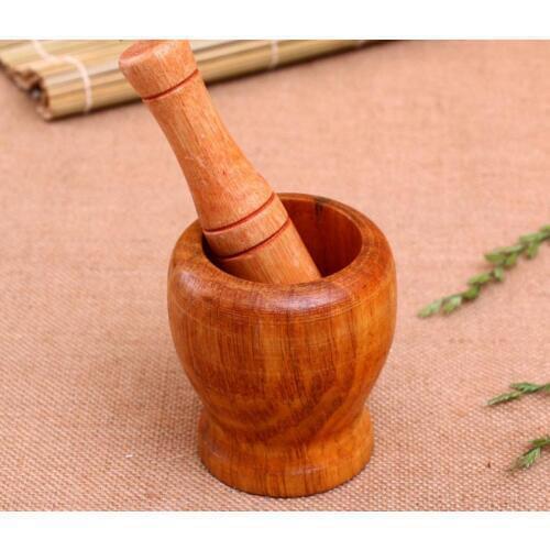 Home Kitchen Hand Manual Wood Garlic Ginger Mortar and Pestle Pugging Mill Grinding Bowl Masher Grinder Mixing Device SN2723