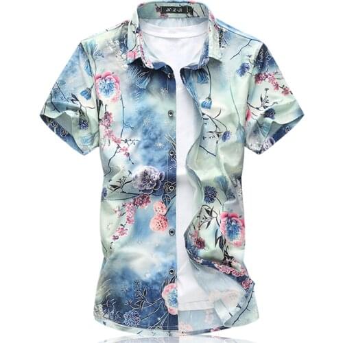 QUANBO Mens Floral Shirt 2019 New Summmer Plus size 5XL 6XL 7XL Stretch Casual Short Sleeve Mens Shirts Brand Clothing Camisa