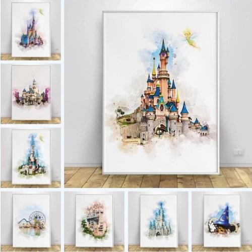 Disney Canvas Painting Princess Elves Dream Castle Wall Art Nordic Posters and Prints Pictures for Living Kids Home Decoration