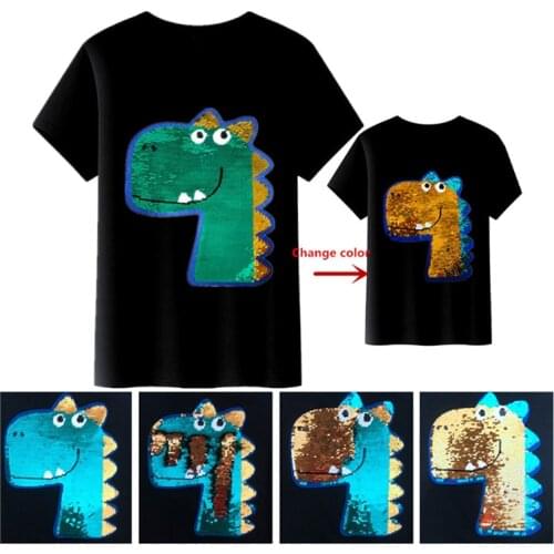 Summer Baby Boys Girls T-Shirts Magic Sequin Change Reversible Dinosaur Cotton Casual T Shirt Kids Tops Tee 2-12Y