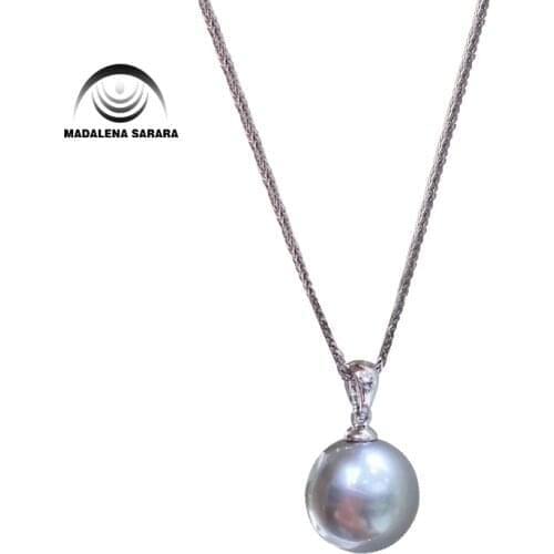 MADALENA SARARA 11mm Saltwater Pearl Necklace Dark Grey Pearl Bead Chain Necklace Natural Color Luxury Women Jewelry-C