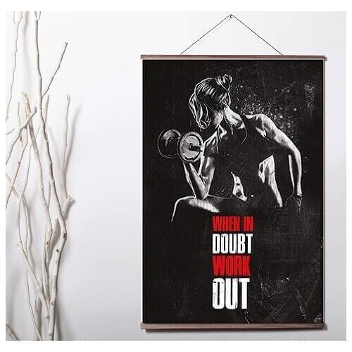 Lot style Muscle Bodybuilding Fitness Motivational Art Canvas print poster decoration painting with solid wood hanging scroll