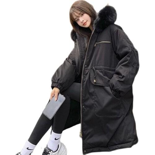 Fashion Winter 2021 Womens Coats Korean Version Of The New Waist And Big Pockets Bread Jacket With Hooded Fur Collar Jacket