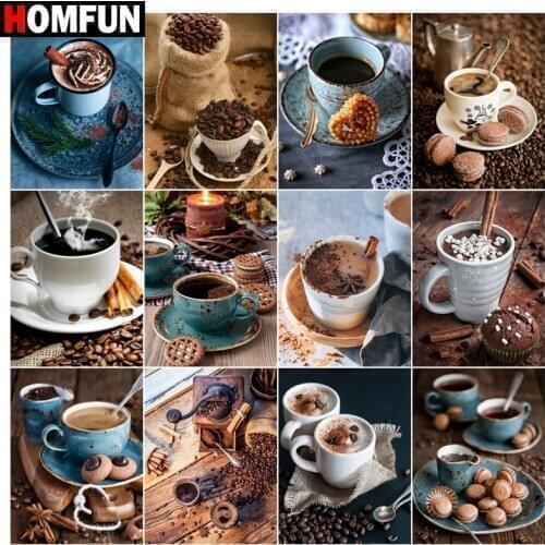 HOMFUN DIY Diamond Painting "Coffee cup cookies" Full Drill Square Round Diamond Embroidery 5D Cross Stitch Decoration Home