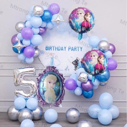 1Set Disney Frozen Elsa Princess Party Balloon Set Blue Number Balloon Arch Garland Kit DIY Baby Shower Kids Birthday Decoration