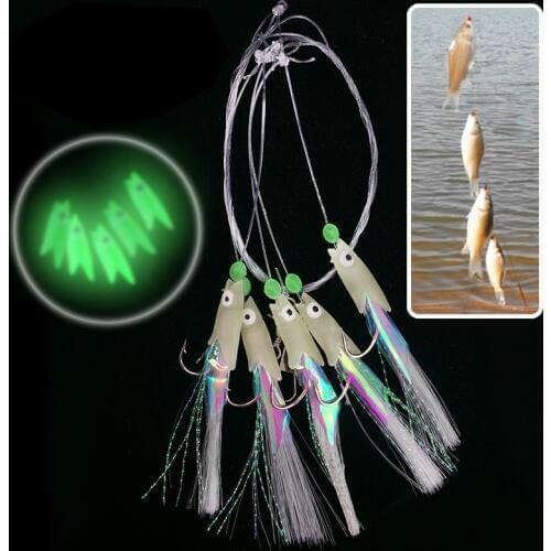 5 In 1 Night Luminous Sabiki Soft Fishing Lure Set Hook 1/0# 1# 2# 3# 4# String Fishing Bait Hook Fishing Tackle