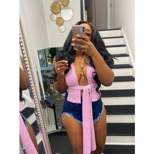 2021 New DIY Style Knitted Tank Top Sweater Female Streetwear Fashion High Waist Camisole Women Sexy Backless Bandage Tops