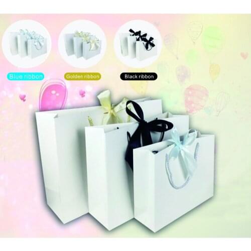 Wholesale 100PCS / LOT 3 ribbon selection White Paper Bag / Paper Bag Night Party Party Pack Cover Logo