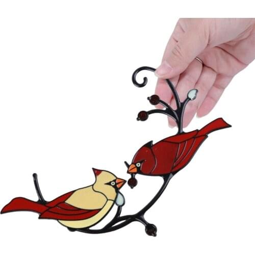 Pair Cardinal Bird Stained Ornament Window Hangings Personality Red Bird Shaped Pendant for Home Window Hanging Ornament Home