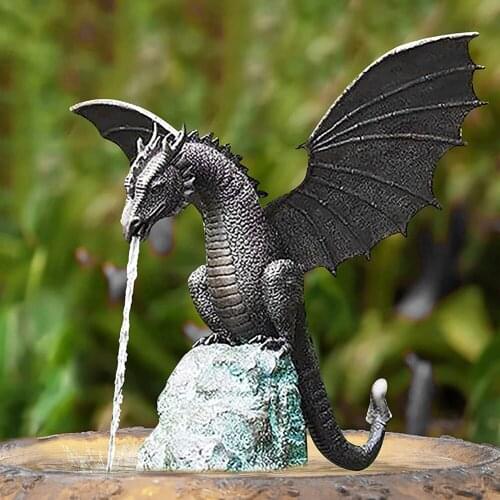 Resin Water Spraying Fountain Dragon Sculpture Fire Breathing Pattern Dragon Waterscape Statue Jardin Home Decoration