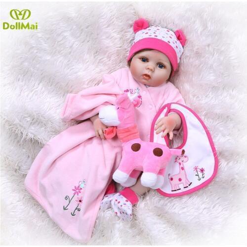 Full silicone reborn baby dolls 22"55cm real bebes reborn menina bonecas with pink giraffe plush child gift play house toys doll