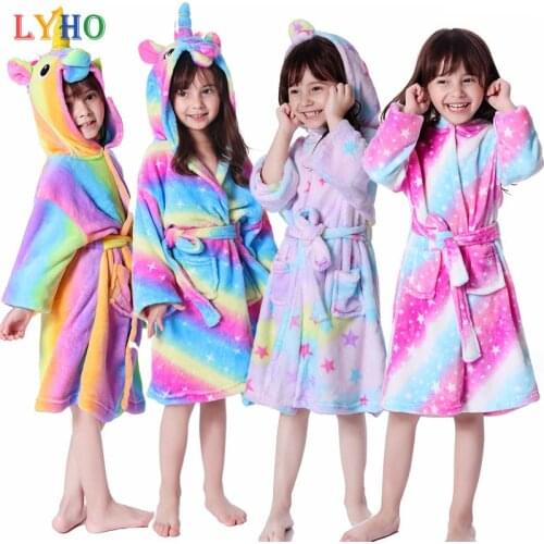 Rainbow Unicorn Robes for Girls Pajamas Sleepers for Girls Clothing Sleepwear Hooded Bathrobe Nightgowns 2-9 Years Baby Clothes