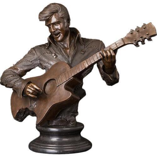 Rock & Roll Star Musical Man Statue Guitar Player Bust Bronze Sculpture Art Large Size Home Bar Decoration