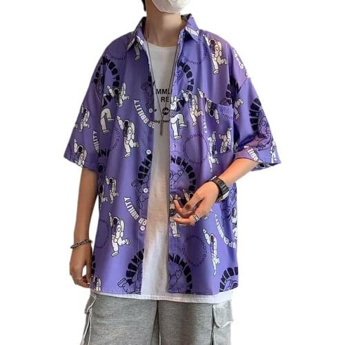 2021 Summer Mens Shirts Japan Fashion Streetwear Printed Shirts Men Casual Harajuku Men Clothing Tops Short Sleeve Shirts Men