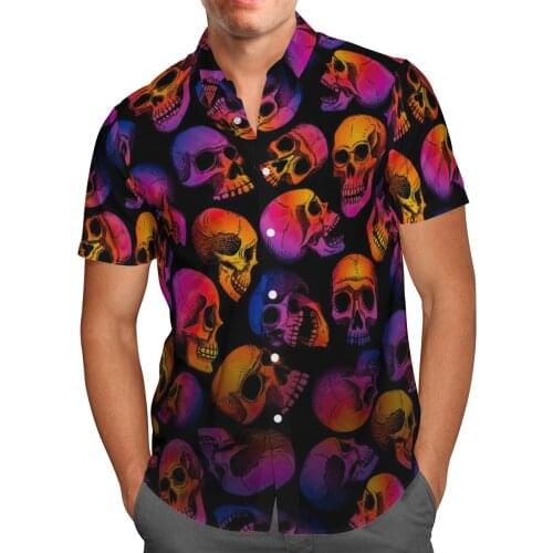 Purple Skull 3D Beach Hawaiian 2021 Summer Anime Shirt Short Sleeve Shirt Streetwear Oversized 5XL Camisa Social Chemise Homme