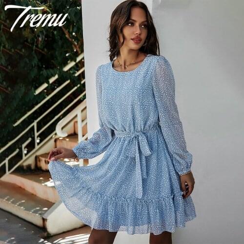 TREMU O-Neck Chiffon Sundress Woman 2021 Summer Full Sleeve Leopard Casual Mini A-Line Dresses vestidos mujer verano 2021