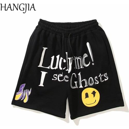 Hip Hop Smiley Graffiti Shorts Kanye West Kid See Ghosts Printing Sweat Shorts Men Women Summer Fashion Loose Casual