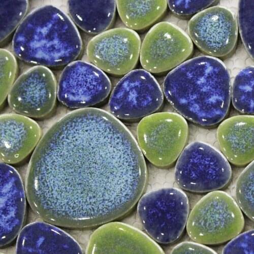 Blue+green porcelain tile pebble mosaic kitchen backsplash bathroom swimming pool wall paper tiles shower garden balcony floor