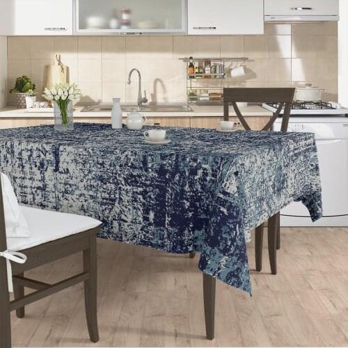 Table cloth living room kitchen cover grey blue ethnic shape patterned micro fabric cover with runner pattern Free Shipping