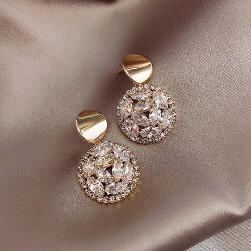 Rhinestone Statement Earrings Geometric Big Round Stud Earrings For Women Crystal Luxury Wedding Gift
