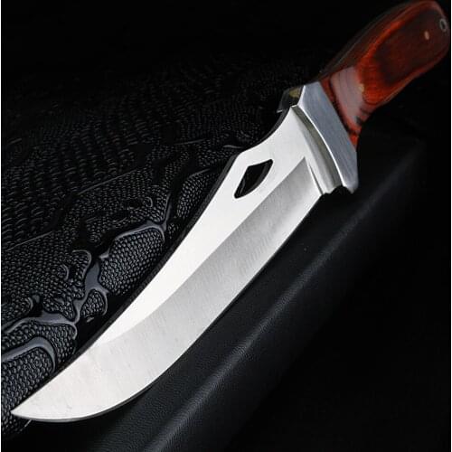 XUAN FENG Wilderness Military Survival Straight Knife 5Cr13Mov Steel Wood Handle Tactical Hunter Fixed Blade Knife