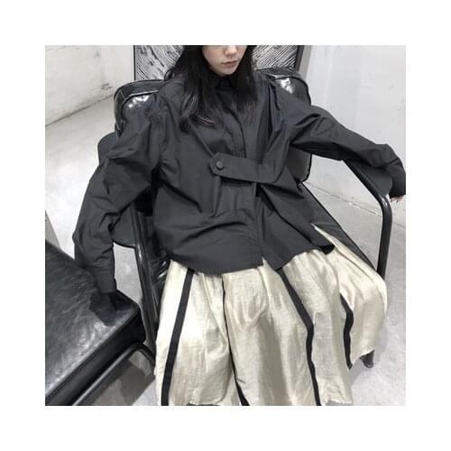 Dark Mens and womens slanted shirt with long-sleeved buttons