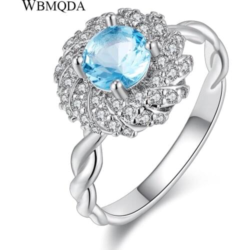 Wbmqda Bridal Wedding Rings For Women Tibetan silver Mosaic Blue Zircon Party Ring Fashion Boho Jewelry Wholesale
