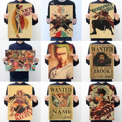 Japanese Anime One Piece Poster Luffy Zoro Retro Canvas Painting Mural Living Room Bedroom Home Wall Picture Decoration