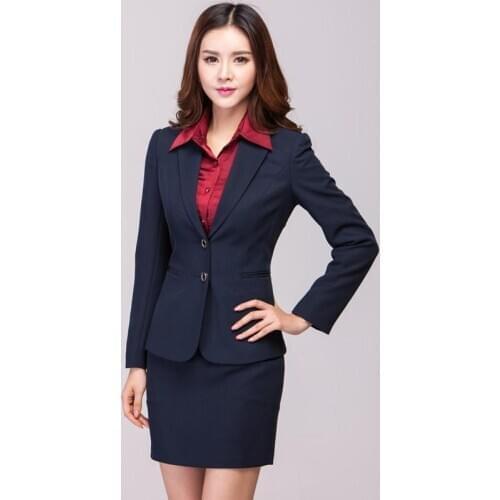 Womens Custom made Navy Blazer With Skirt Elegant Autumn Women Suits with Skirt Plus Size Women Formal Blazer and Skirt