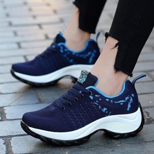 Women Tennis Shoes Sneakers Basket Femme Thick Bottom Platform Wedge Lace-up Breathable Woman Shoes Ladies Heightening Shoes
