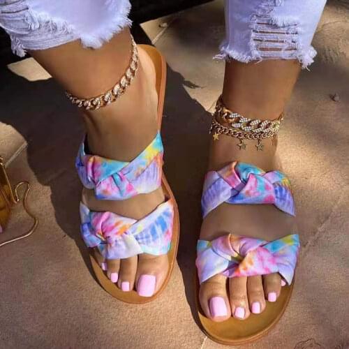Women Bow 2021 Print Summer Slippers Woman Comfortable Fashion Flats Female Beach CasualShoes Ladies Big Size Footwear
