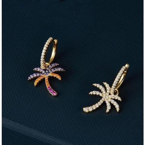 SLJELY Luxury Brand S925 Sterling Silver Single Palm Tree Earring Micro Cubic Zirconia Stones 1pc for Women High Quality Jewelry