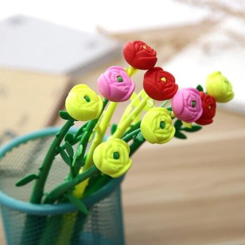 2PCS Creative Cute Flower Gel Pen Stationery Flower Shape Student Gift Rose Pen Flower Gel Pen 0.5mm