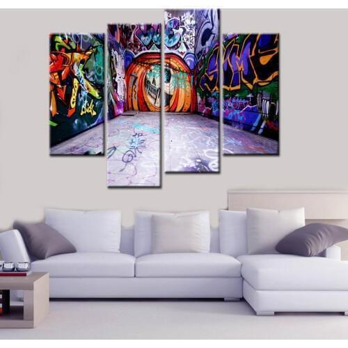 4Pcs Modern Canvas Print Painting Large Colorful Street Graffiti Wall Art Artwork Creative Wall-to-wall Picture for Living Room