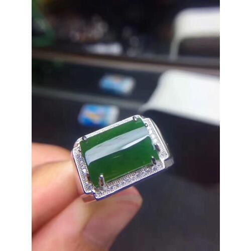 Free shipping Natural Hetian Jade Man Ring 925 sterling silver Wholesales Fine jewelry 12*14mm gem