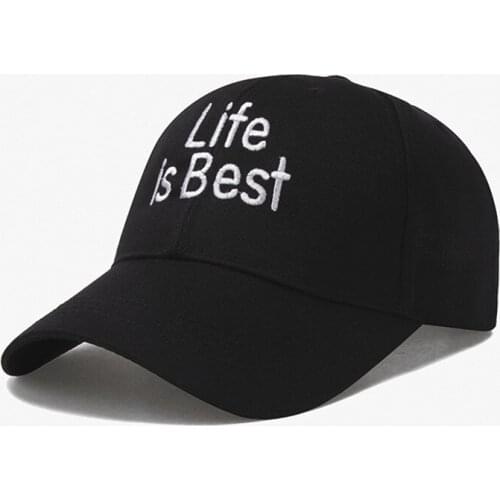 LIFE IS BEST Letter Embroidery Baseball Cap for Women Black Men Caps for Summer Cotton Unisex Adjustable Baseball Caps Snapback