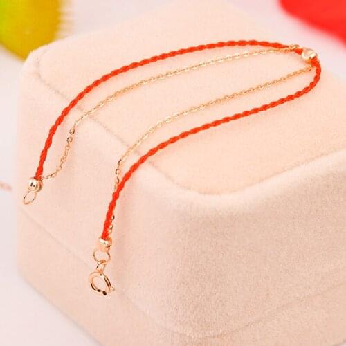 Solid 18K Yellow Gold Bracelet Red String Beads Bracelet AU750 Gold Women Bracelet