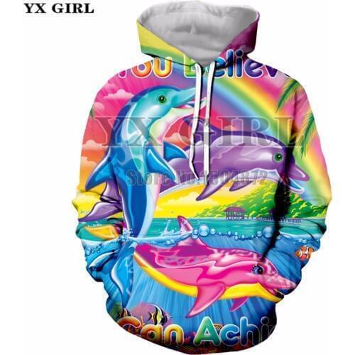 YX Girl Brand Top Cartoon Dolphin Rainbow 3d Printed Hoodies for Women/Men Autumn Hoodie Sweatshirt Casual Pullover Plus sizze