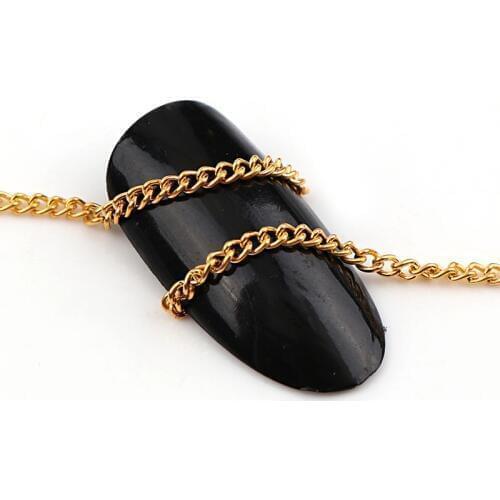 0.8~1 M 1mm Length 3D Japanese Gold Nail Metal Chain DIY Hollow Nail Chain Punk Style Nail Art Decoration