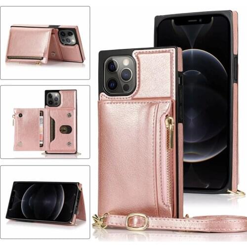 Shoulder Strap PU Leather Card Wallet TPU Cover For iPhone12 iPhone 12 Mini 11 Pro Max XS XR X 11pro 12pro SE SE2 8 7 Plus Case