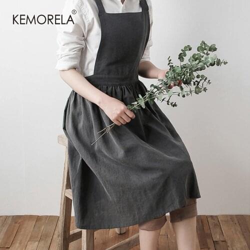Retro American Lady Women Apron Cotton Linen High-grade Kitchen Apron For Cooking Baking Restaurant Photography Prop Solid Color