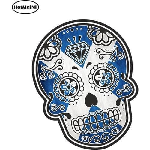 HotMeiNi 13cm X 10.7cm Mexican Day of The Dead Sugar Skull Scotland Scottish Saltire Flag Motif External Vinyl Car Stickers