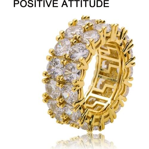 2 Row Fashion Jewelry Ring Ladies Ring Gold / Silver Ring Set With Shiny AAAAA Grade Zircon Prom Wedding Wedding Jewelry Gift