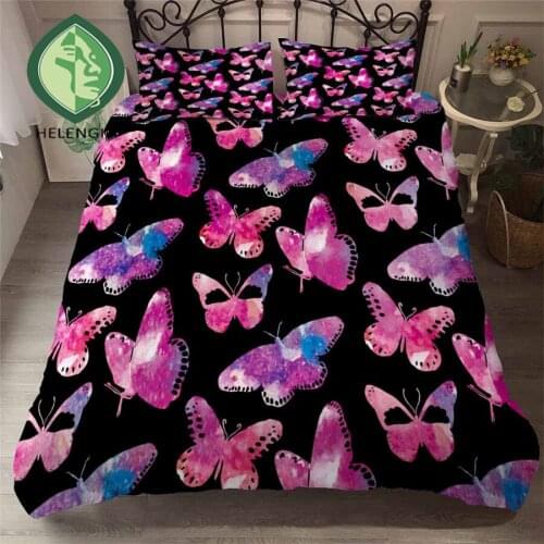 HELENGILI 3D Bedding Set Butterfly Print Duvet Cover Set Bedclothes with Pillowcase Bed Set Home Textiles #YC-176